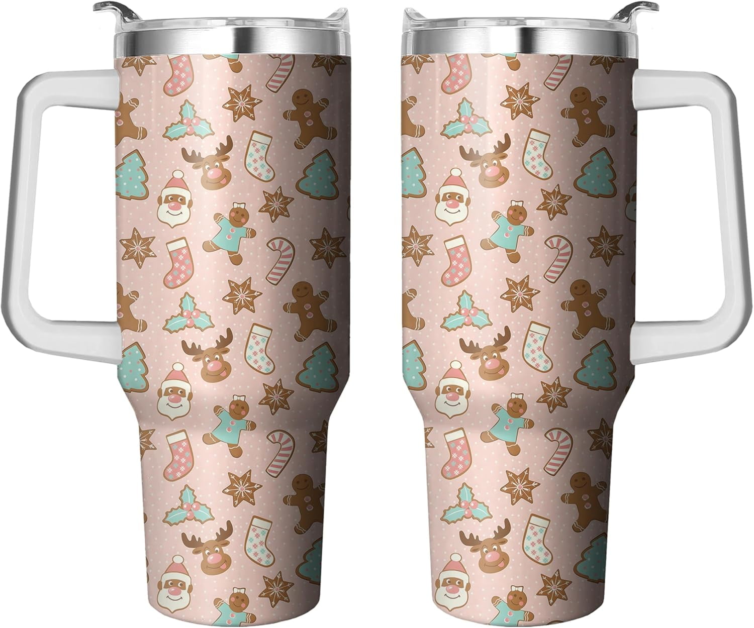 40 Oz Christmas Tumbler with Handle and Straw Lid, Christmas Cup Stainless Steel Christmas Coffee Mug Keeps Drinks Cold & Hot, Holiday Mugs Christmas Themed Christmas Gifts For Women