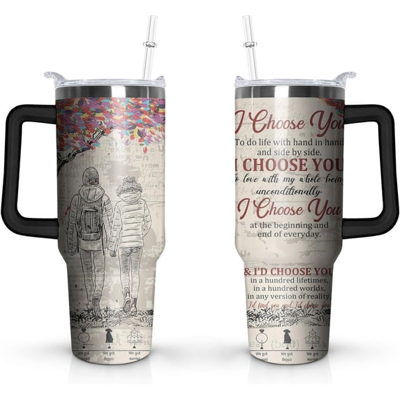 40 Oz Couples Tumbler with Handle and Straw, Anniversary Couple Insulated Couples Mugs, Couples Engagement Gift Cup for Couples, Valentine Couple Coffee Mugs Engagement Gifts for Couples