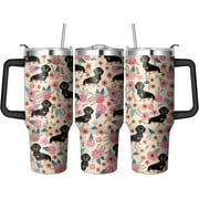 40 Oz Dachshund Tumbler with Handle and Straw, Double Wall Stainless Steel Dog Mug, 40 Oz Dog Coffee Mugs for Dog Lovers, Dog Dad Mug or Dog Mom Tumbler Dachshund Gifts for Women and Men
