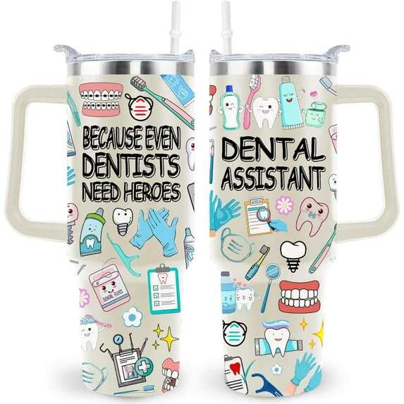40 Oz Dental Assistant Tumbler Cup Dental Assistant Gifts Stainless Steel Insulated Travel Coffee Mug with Handle Dental Assistant Week Appreciation Gifts for Women Men