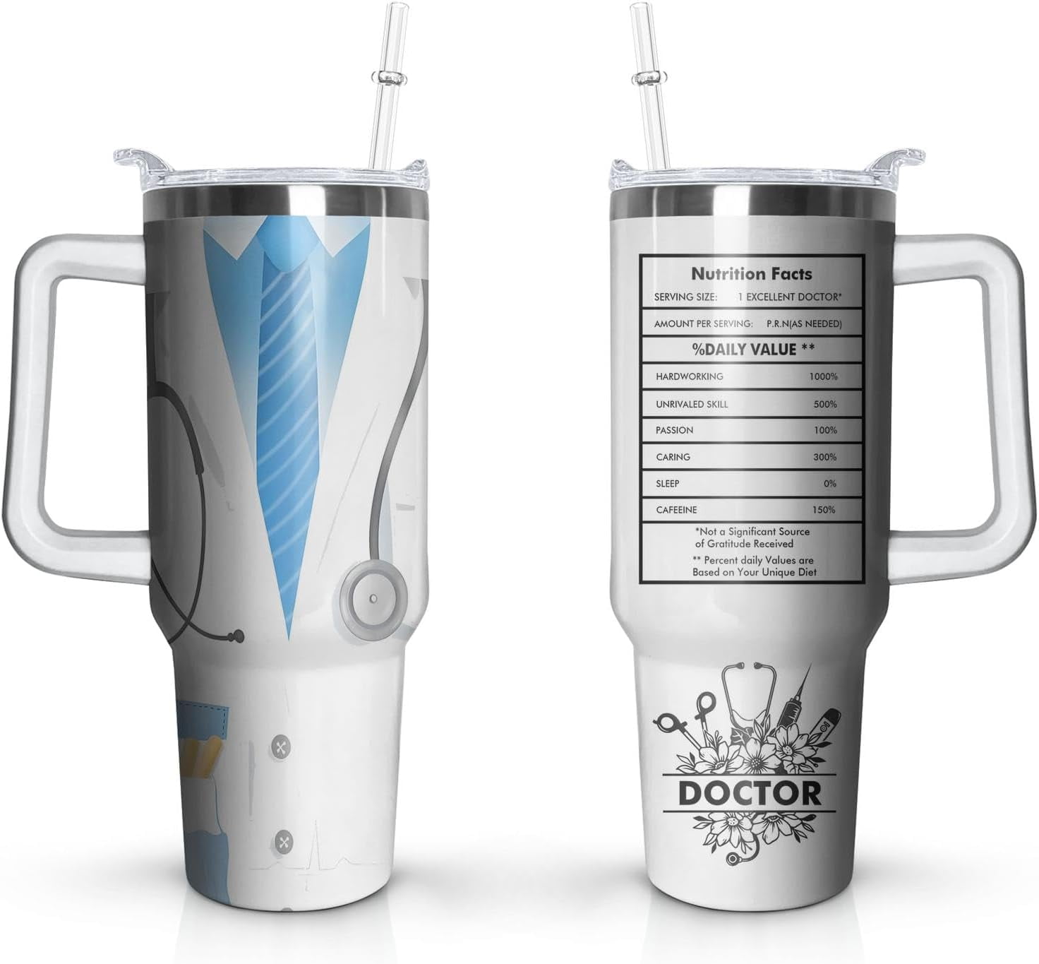 40 Oz Doctor Tumbler with Handle and Straw, Doctor Day Gifts for