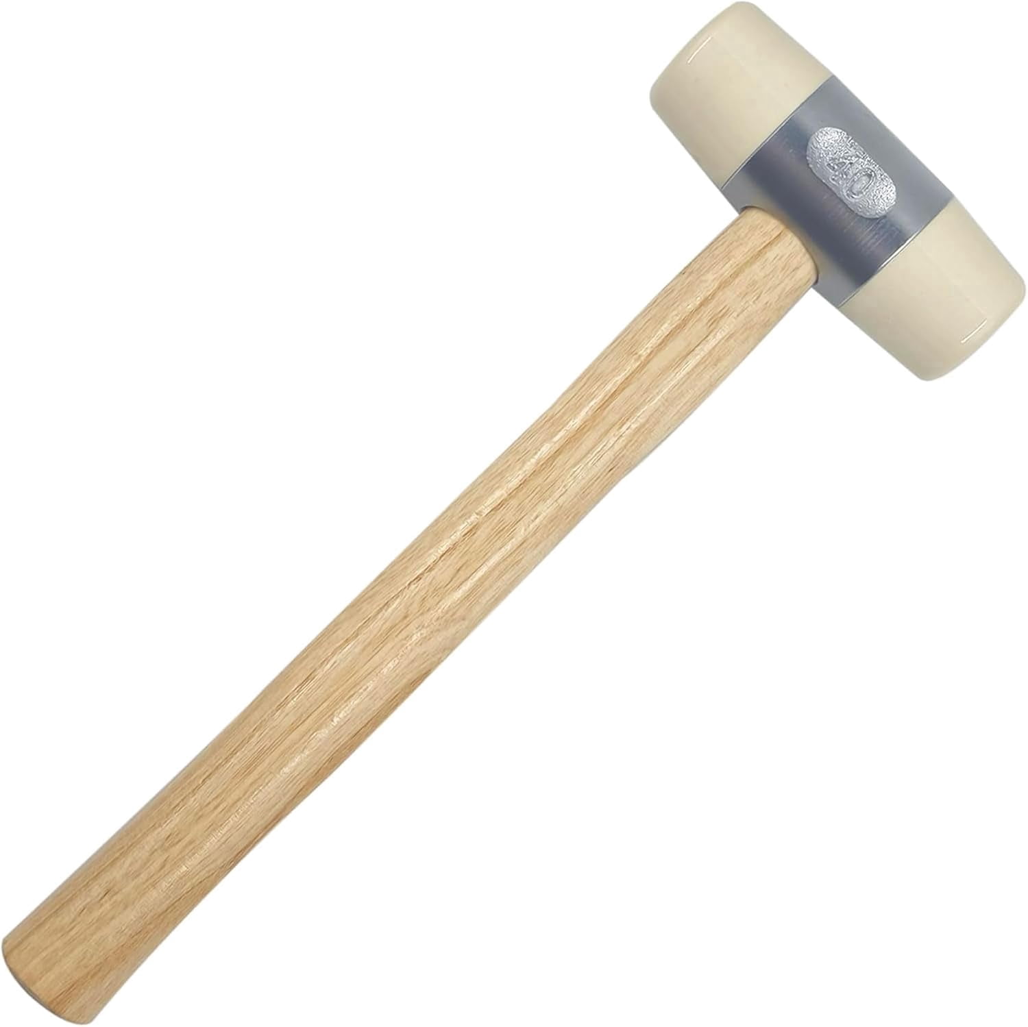 40 Oz Double-Sided TPU Nylon Rubber Mallet with Wooden Handle, White Industrial Safety Hand Hammer