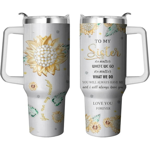 40 Oz Double Wall Sister Tumbler with Handle and Straw, Coffee Sister Mugs from Sister Birthday Gifts, Best Sister Cups from Sister Birthday Gifts for Sister, Sister Christmas Gifts Cups for Sisters