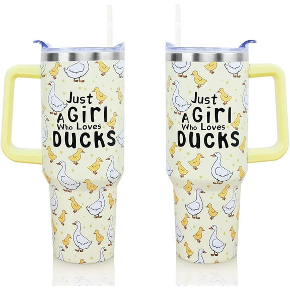 40oz Duck Tumbler with Handle & Straw - Yellow Leakproof Travel Mug for Coffee & Water, Gift for Women, Mom, Girls - Mother''s Day, Birthday, Christmas