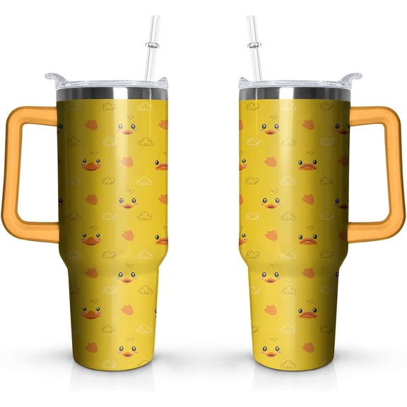 40 Oz Duck Tumbler With Handle 40oz Duck Theme Tumbler With Lid Straw Double Insulated Travel Coffee Mug Womens Duck Cup Gifts for Duck Lovers