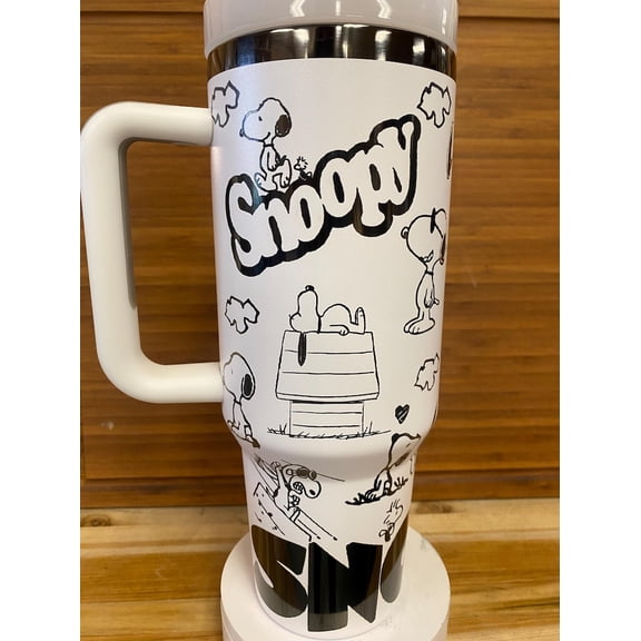 40 Oz Engraved Snoopy Tumbler, Peanuts white and black dog, Snoopy Gift Tumbler