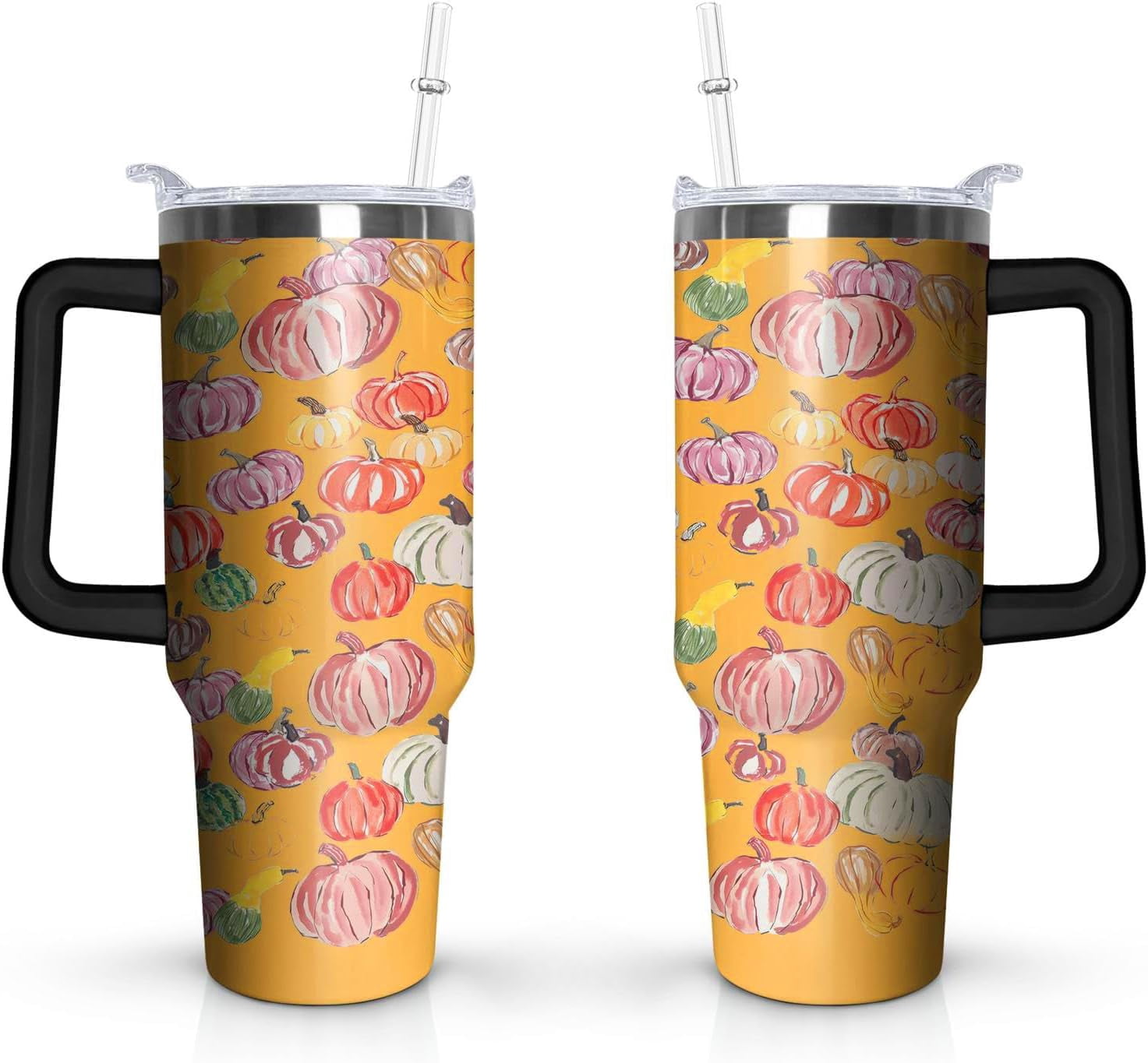 40 Oz Fall Tumbler with Handle and Straw Lid, Fall Cup Stainless Steel Fall Coffee Mug Keeps Drinks Cold & Hot, Autumn Mugs Fall Themed Thanksgiving Gifts For Women