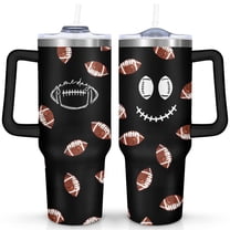 40 Oz Football Themed Tumbler with Handle and Straw, Double Wall Vacuum Reusable Stainless Steel Water Bottle Leak Proof Insulated Travel Mug Iced Coffee Cup Perfect Gift for Birthday