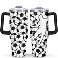 thumbnail image 1 of 40 Oz Football Themed Tumbler with Handle and Straw, Double Wall Vacuum Reusable Stainless Steel Water Bottle Leak Proof Insulated Travel Mug Iced Coffee Cup Perfect Gift for Birthday, 1 of 5