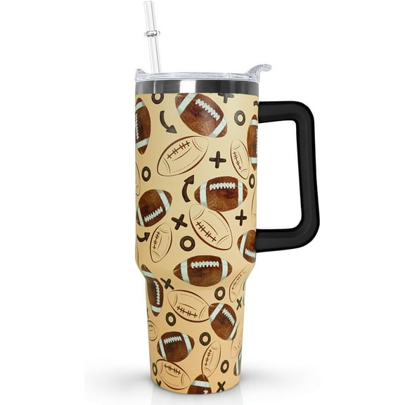 40 Oz Football Tumbler With Handle,Softball Coffee Travel Mug Cup Water Bottle,Softball Decor,Softball Gifts for Women