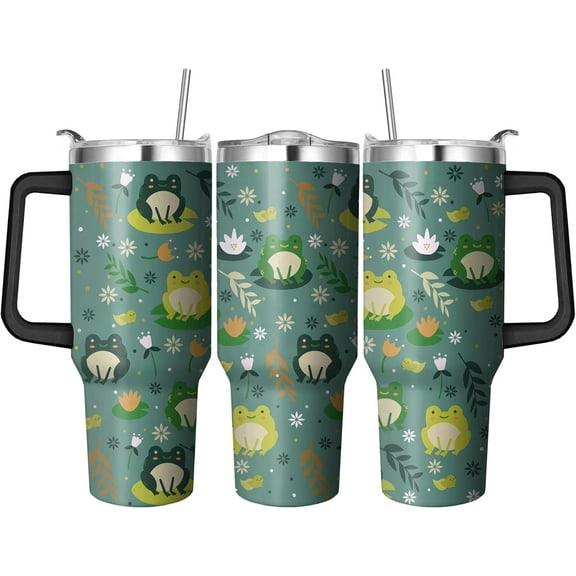 40 Oz Frog Tumbler with Handle and Straw, Double Wall Stainless Steel Frog Cup, Frogs Coffee Mug Keeps Drinks Cold & Hot Gifts for Women Mom Friends for Birthday, Chrismas, Thanksgiving