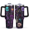 thumbnail image 1 of 40 Oz Halloween Spooky Tumbler with Handle and Straw, Double Wall Vacuum Reusable Stainless Steel Water Bottle Leak Proof Insulated Travel Mug Scary Iced Coffee Cup, for Iced or Cold Beverages, 1 of 7