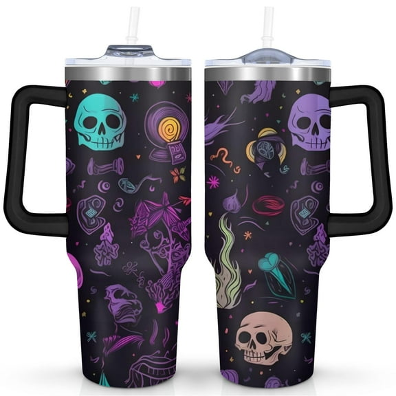 40 Oz Halloween Spooky Tumbler with Handle and Straw, Double Wall Vacuum Reusable Stainless Steel Water Bottle Leak Proof Insulated Travel Mug Scary Iced Coffee Cup, for Iced or Cold Beverages