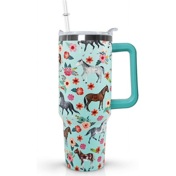 40 Oz Horse Tumbler With Handle, Coffee Travel Mug Cup Water Bottle, Horse Decor, Gifts for Women