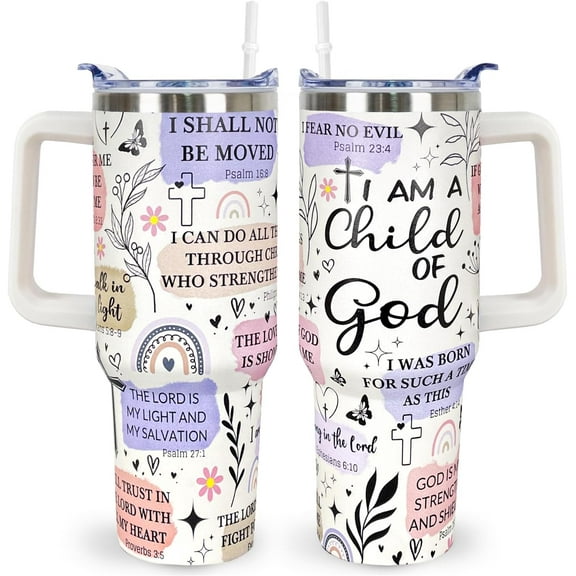 40 Oz "I Am a Child of God" Christian Tumbler - Inspirational Religious Gift for Christian Women, Mom, Wife, Sister, Friend - Bible Verse Faith Gift