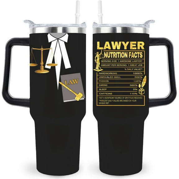 40 Oz Lawyer Tumbler Mug - Cool Funny Appreciation Gift for Women & Men - Coffee Cup with Lid, Straw & Handle