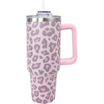 40 Oz Leopard Cheetah Animal Print Tumbler with Handle & Straw - Leakproof Travel Mug & Water Bottle, BPA-Free, Ideal Gift for Women (Pink Accents)