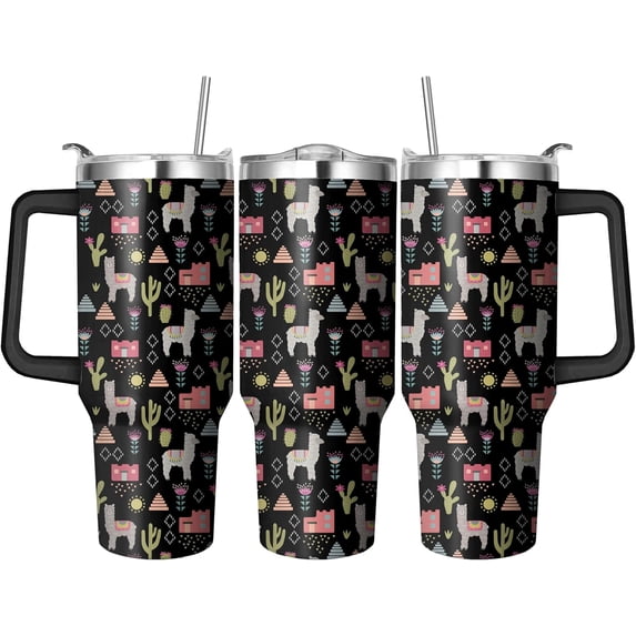 40 Oz Llama Tumbler with Handle and Straw, Double Wall Stainless Steel Llama Cup, Llamas Coffee Mug Keeps Drinks Cold & Hot Gifts for Women Mom Friends for Birthday, Chrismas, Thanksgiving