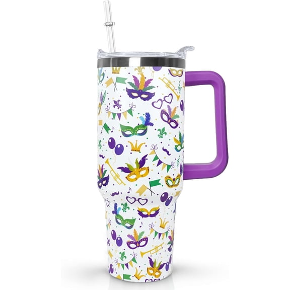 40 Oz Mardi Gras Tumbler with Lid and Straw,40 Oz Mardi Gras Coffee Mugs Water Bottles Wine Drinking GlassesTumbler with Straws,Margi Gras Decor,Margi Gras Gifts for Women