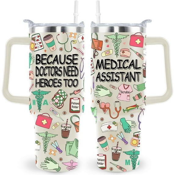 40 Oz Medical Assistant Tumbler - Stainless Steel Insulated Travel Cup with Handle & Lid | Perfect CMA Gift for Medical Assistant Week, Appreciation (Men & Women)