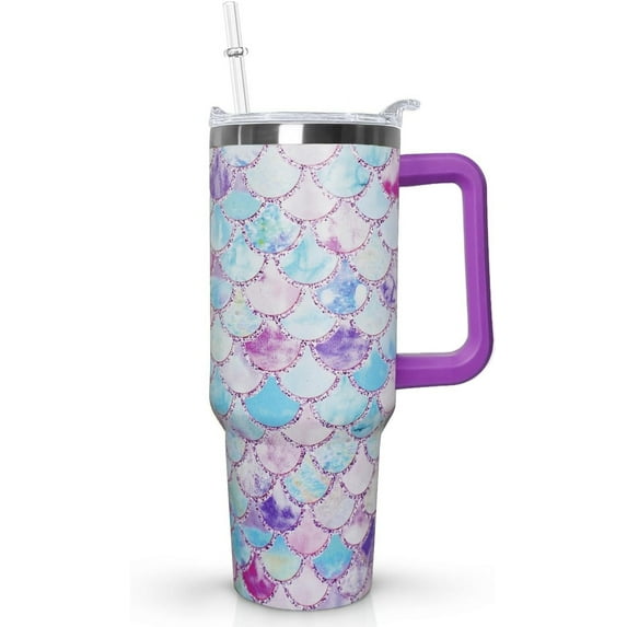 40 Oz Mermaid Double Wall Vacuum Stainless Steel Tumbler with Handle Lid and Straw,Watercolor Ocean Mermaid Cup,Water Bottle,Travel Coffee Mug,Hawaiian Mermaid Decor,Accessories