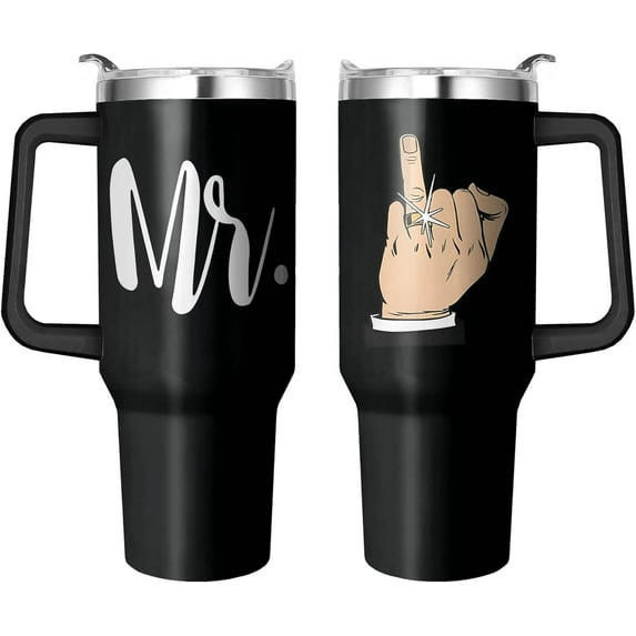 40 Oz Mr Coffee Tumbler with Handle and Straw, Insulated Double Wall Mr and Mrs Mugs, Mr and Mrs Cups Wedding Gifts for Newly Engaged Couples and Mr Coffee Stainless Mug Engagement Gifts for Couples