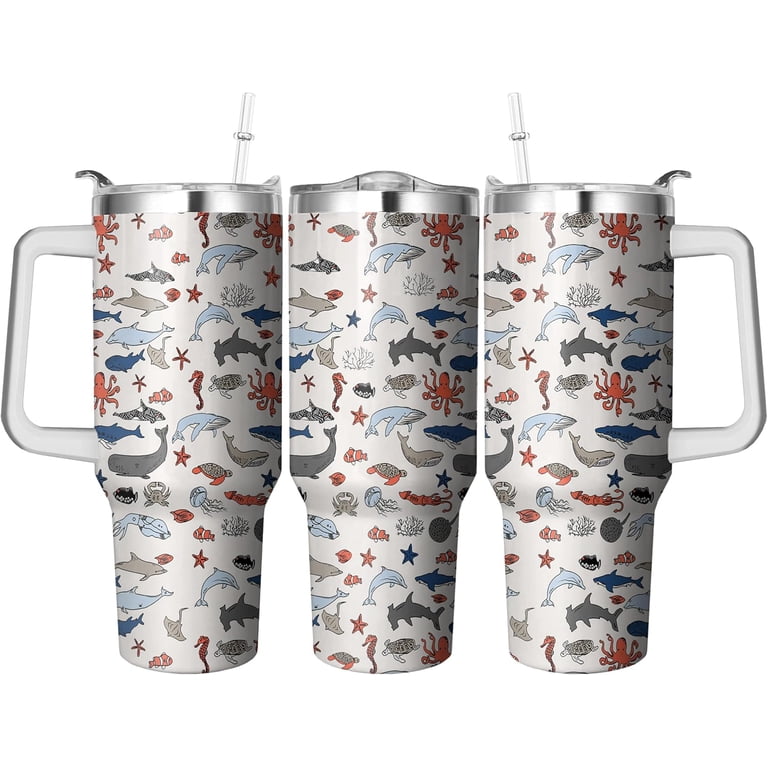 40 Oz Ocean Sea Tumbler with Handle and Straw, Double Wall Stainless Steel  Ocean Animal Cup, Insulated Water Bottle Travel Mug, 40 Oz Coffee Cups with  Handle and Straw for Women Gifts -