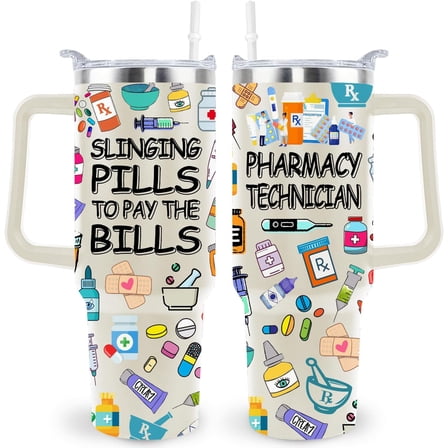 40 Oz Pharmacy Technician Gift Tumbler - Insulated Stainless Steel Travel Mug with Handle - Coffee Cup for Women & Men (Pharmacy Tech Day Gifts)