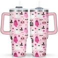 thumbnail image 1 of 40 Oz Pink Halloween Tumbler with Handle and Straw, Double Wall Vacuum Reusable Stainless Steel Water Bottle Leak Proof Insulated Travel Mug Scary Iced Coffee Cup, for Iced or Cold Beverages, 1 of 7