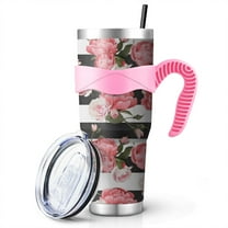 40 Oz Pioneer Tumbler with Handle and Silicone Straws,Colorful Floral Double Wall Vacuum Insulated Stainless Steel Travel Mug Leak-Proof Coffee Cup on Screw Lid and Straw