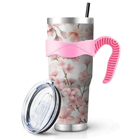 40 Oz Pioneer Tumbler with Handle and Silicone Straws,Colorful Floral Double Wall Vacuum Insulated Stainless Steel Travel Mug Leak-Proof Coffee Cup on Screw Lid and Straw