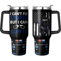 40 Oz Police Tumbler with Handle and Straw, Stainless Steel Insulated American Policeman Cups Gifts for Police Officer Dad Men Retirement Birthday