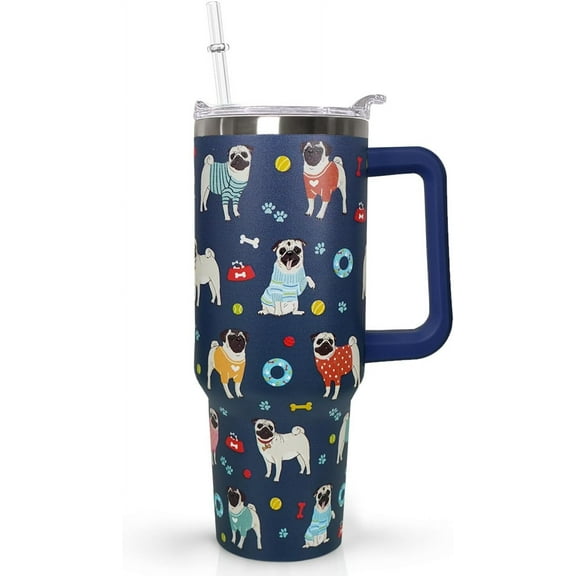 40 Oz Pug Tumbler With Handle, Golden Retriever Decor Coffee Travel Mug Cup Water Bottle, Dog Gifts for Women