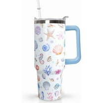 40 Oz Rainbow Seashells Tumbler with Handle Lid and Straw,Watercolor Ocean Cup,Water Bottle,Travel Coffee Mug,Hawaiian Rainbow Seashells Decor,Accessorie