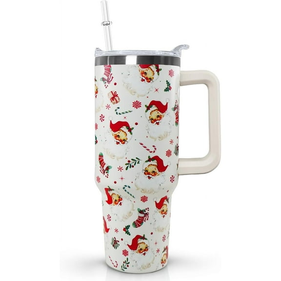 40 Oz Santa Tumbler With Handle, Santa Coffee Travel Mug Cup, Christmas Decor, Gifts for Women
