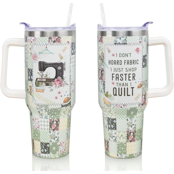 40 Oz Sewing Tumbler with Handle and Straw Quilting Sewing Crochet Coffee Travel Cup Mug, Quilting Sewing Gifts for Quilters Sewing Lovers Women, Christmas Birthday Gifts for Women, Friends