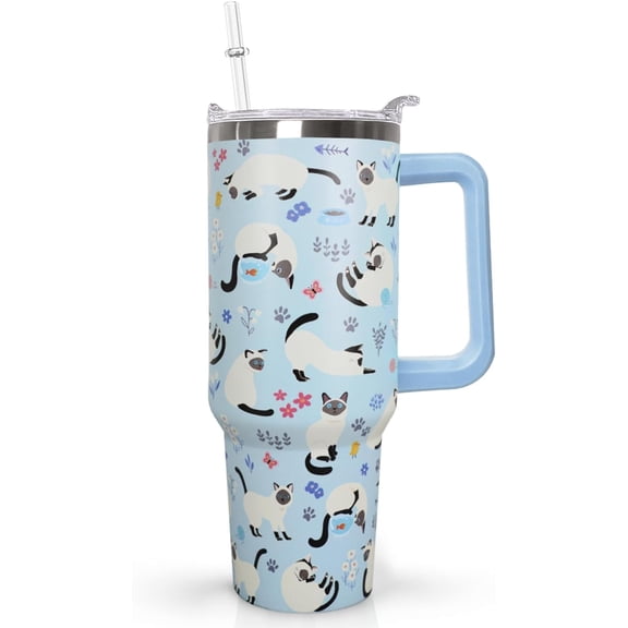 40 Oz Siamese Cat Coffee Travel Mug Cup Water Bottle Tumbler With Handle,Cat Gifts for Women
