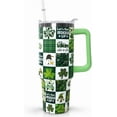 thumbnail image 1 of 40 Oz St. Patrick''s Day Tumbler with Handle - Insulated Green Irish Shamrocks Travel Mug, Coffee Cup & Water Bottle for Women, 1 of 6