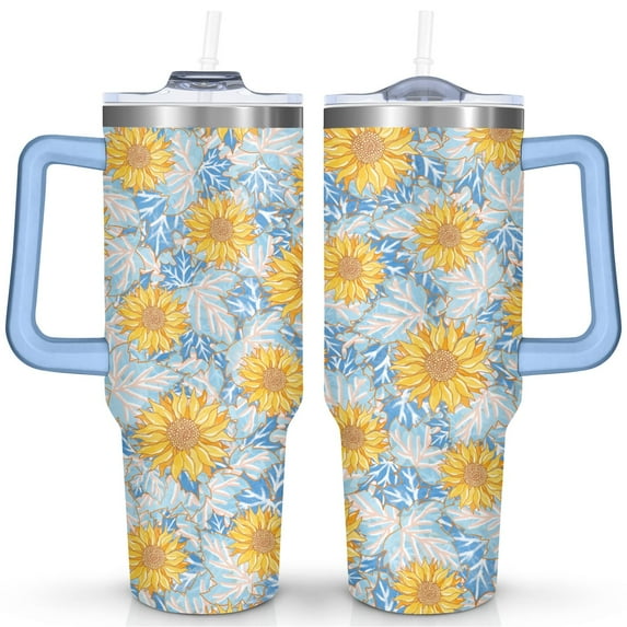 40 Oz Sunflowers Tumbler with Handle and Straw,Double Wall Vacuum Reusable Stainless Steel Water Bottle Leak Proof Insulated Travel Mug Iced Coffee Cup, for Iced or Cold Beverages
