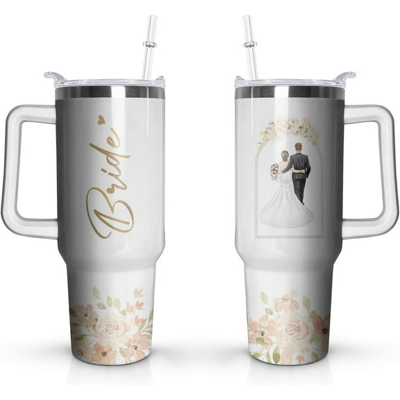 40 Oz Tumbler with Handle and Straw, Double Wall Coffee Travel Mug Spill Proof Leak Proof, Reusable Insulated Water Bottle 40 Oz, Stainless Steel Cup with Handle and Straw Gifts for Women