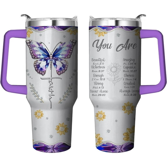 40 Oz Tumbler with Handle and Straw, Double Wall Coffee Travel Mug Spill Proof Leak Proof, Reusable Insulated Water Bottle 40 Oz, Stainless Steel Cup with Handle and Straw Gifts for Women