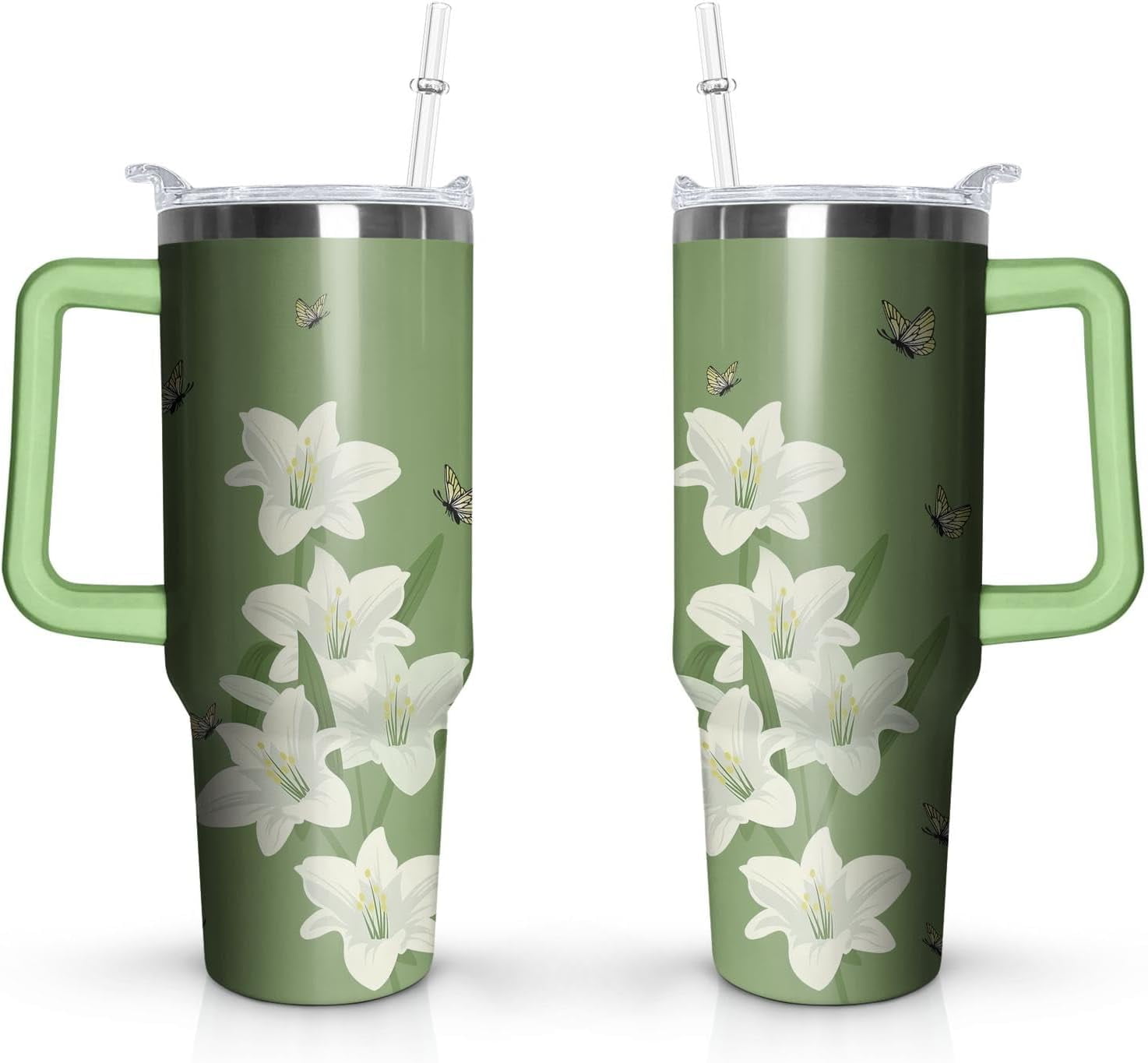 40 Oz Tumbler with Handle and Straw Insulated Double Walled Stainless