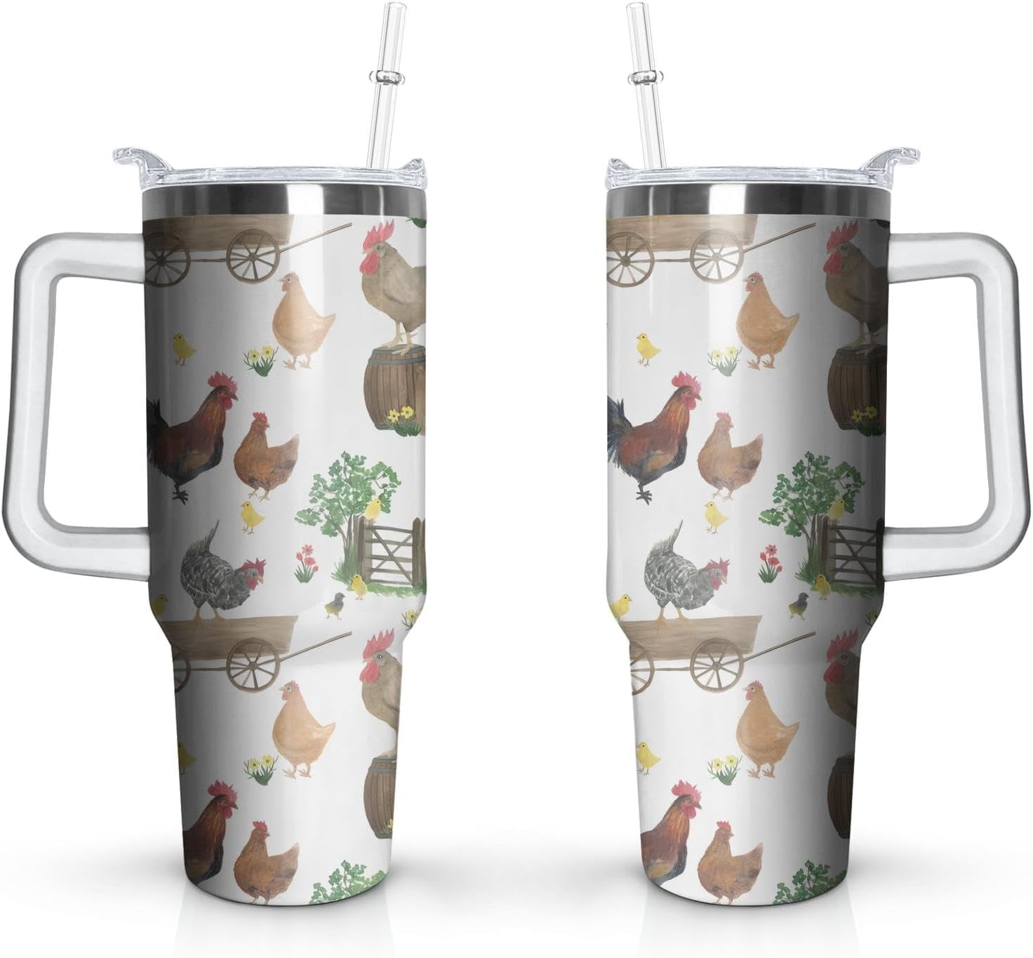 40 Oz Tumbler with Handle and Straw Insulated Double Walled Stainless