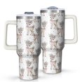 thumbnail image 1 of 40 Oz Tumbler with Handle,Tumbler with Lid,Double Wall Insulated Cup Stainless Steel Travel Mug,Water Bottle for Iced Tea,Coffee,Cold Beverages,Deer Floral Crown Pink White Pattern, 1 of 6