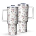 thumbnail image 1 of 40 Oz Tumbler with Handle,Tumbler with Lid,Double Wall Insulated Cup Stainless Steel Travel Mug,Water Bottle for Iced Tea,Coffee,Cold Beverages,Deer Floral Crown White Pattern, 1 of 6