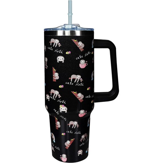 40 Oz Tumbler With Handle 40oz Cute Sloth Tumbler With Lid Straw Double Insulated Travel Coffee Mug Sloth Gifts for Women