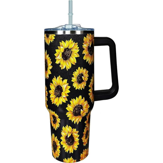 40 Oz Tumbler With Handle 40oz Sunflower Tumbler With Lid Straw Double Insulated Travel Coffee Mug Sunflower Gifts For Women