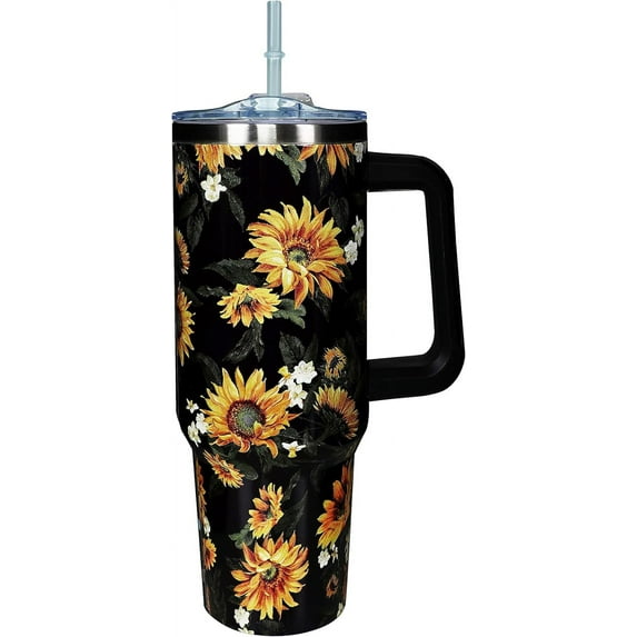 40 Oz Tumbler With Handle 40oz Sunflower Tumbler With Lid Straw Double Insulated Travel Coffee Mug Sunflower Gifts For Women