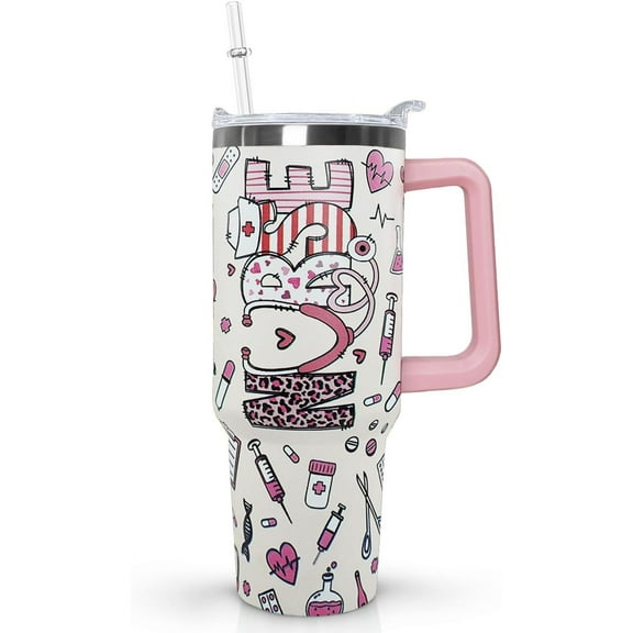 40 Oz Tumbler With Handle,Leopard Print Cheetah Coffee Travel Mug Cup Water Bottle,Leopard Print Decor,Leopard Print Gifts for Women