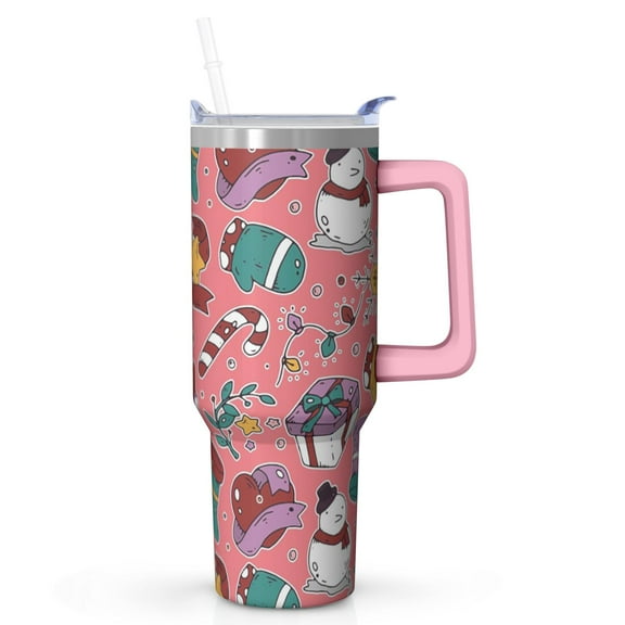 40 Oz Tumbler With Handle, Santa Travel Coffee Mug Cup, Christmas Gifts, Holiday Winter Decor